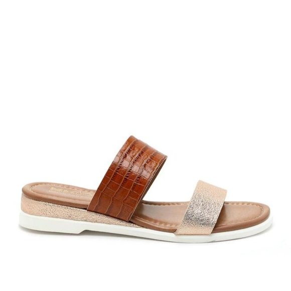 Coach And Four Brown Gold Lecce Croc Rose Metallic Slide Sandals - Picture 4 of 7